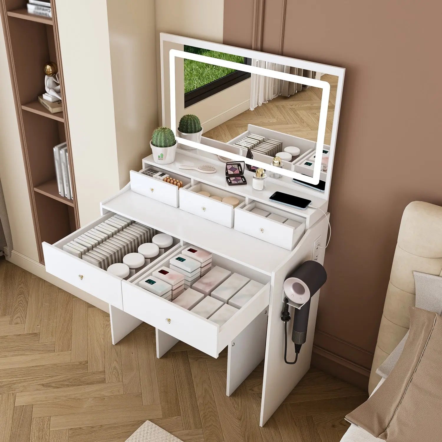 30" White Wood Mirrored Vanity Table Homeroots Living Room