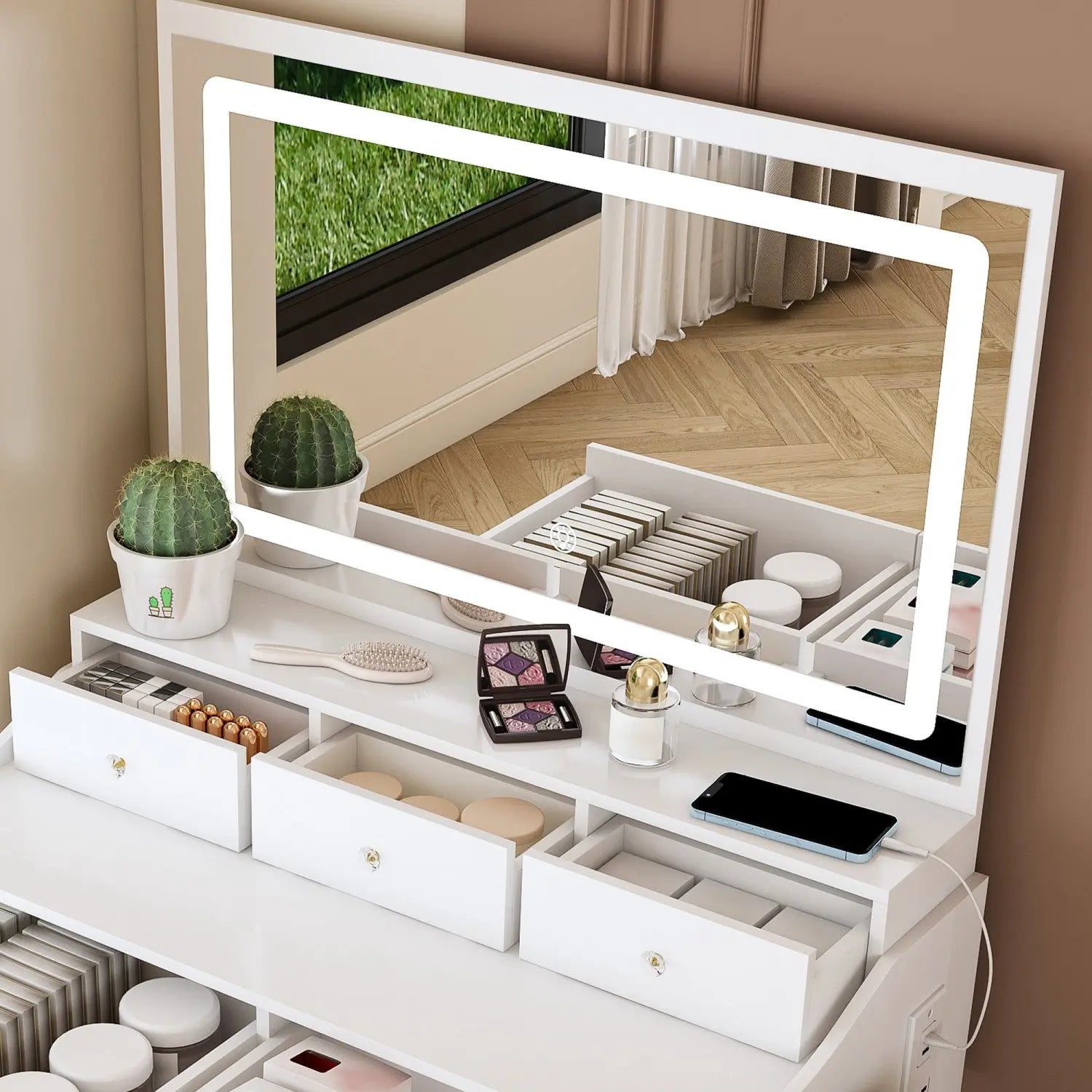 30" White Wood Mirrored Vanity Table Homeroots Living Room