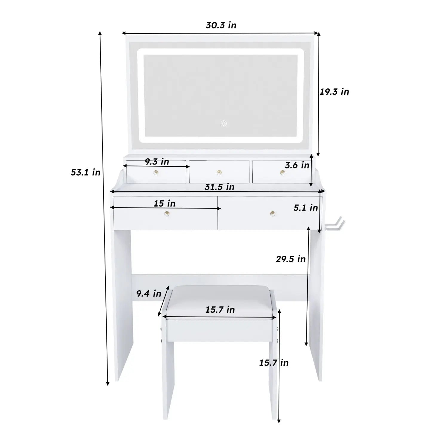 30" White Wood Mirrored Vanity Table Homeroots Living Room