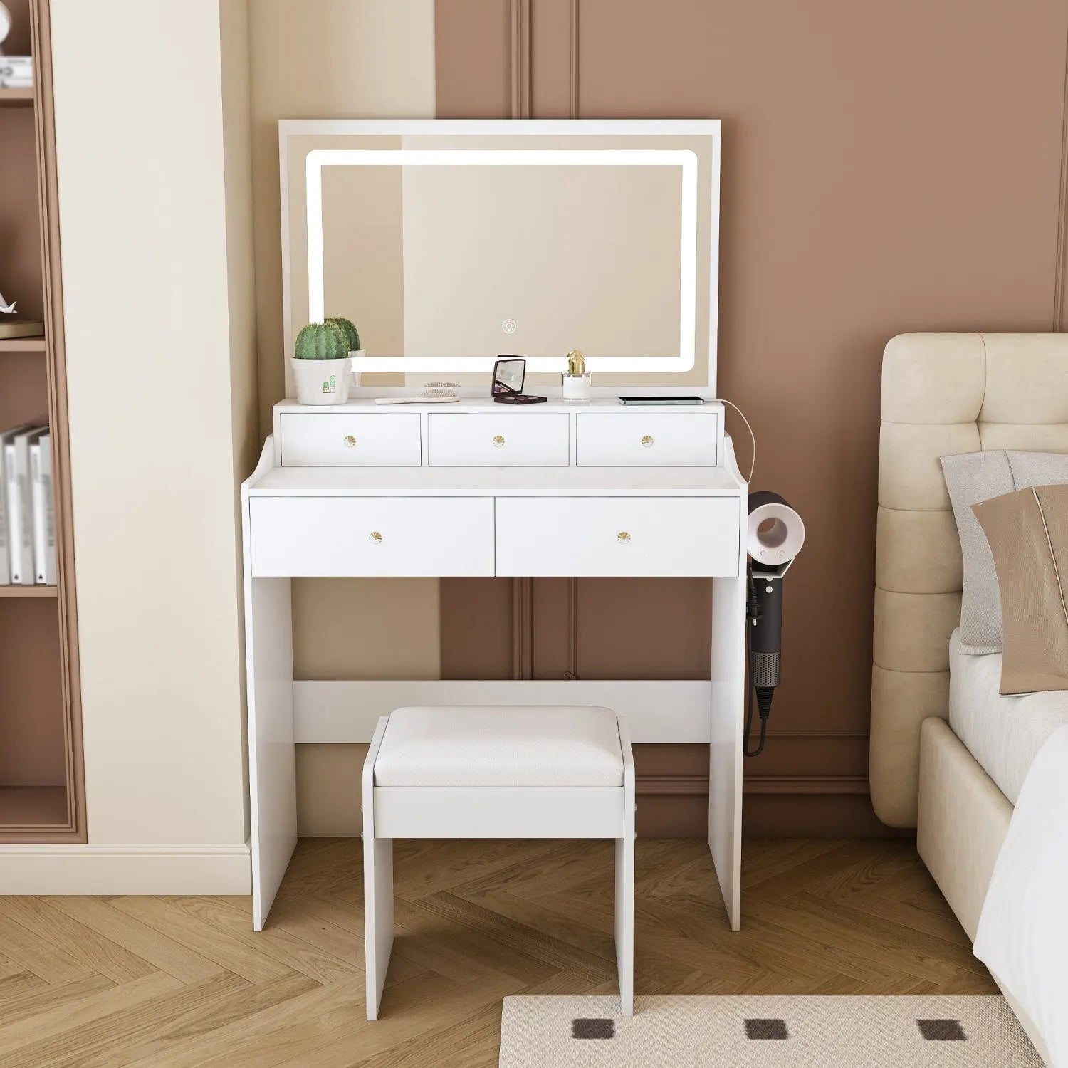30" White Wood Mirrored Vanity Table Homeroots Living Room