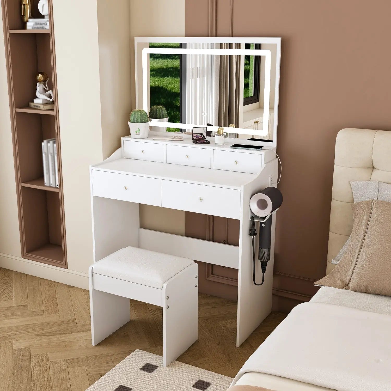 30" White Wood Mirrored Vanity Table Homeroots Living Room