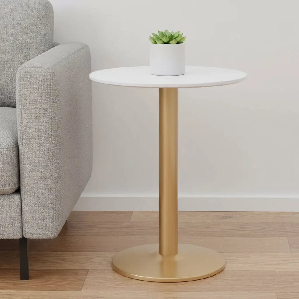 30" White and Gold Wood and Steel Pedestal End Table Homeroots Living Room