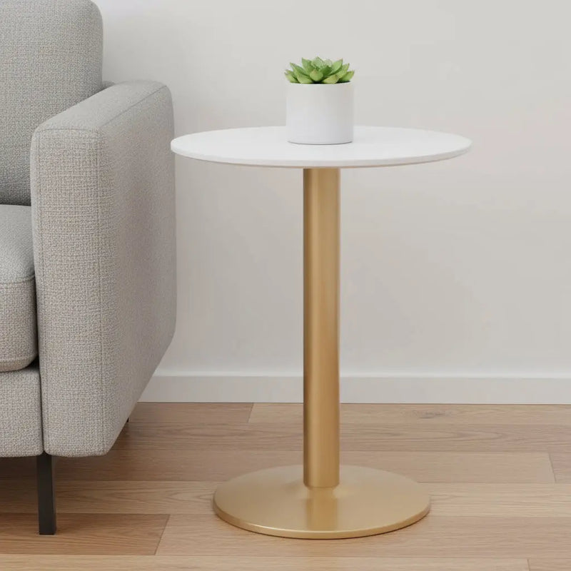 30" White and Gold Wood and Steel Pedestal End Table Homeroots Living Room