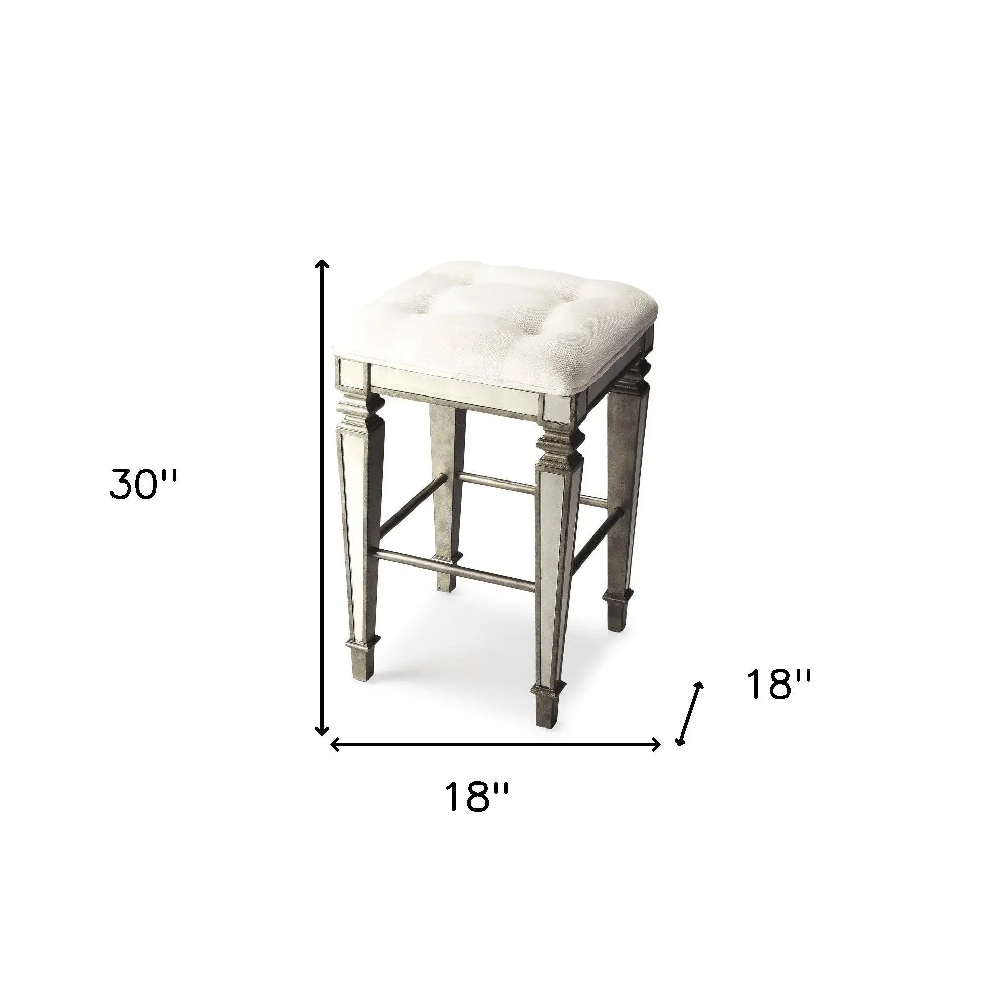 30" White and Silver Solid and Manufactured Wood Backless Counter Height Bar Chair Homeroots Living Room