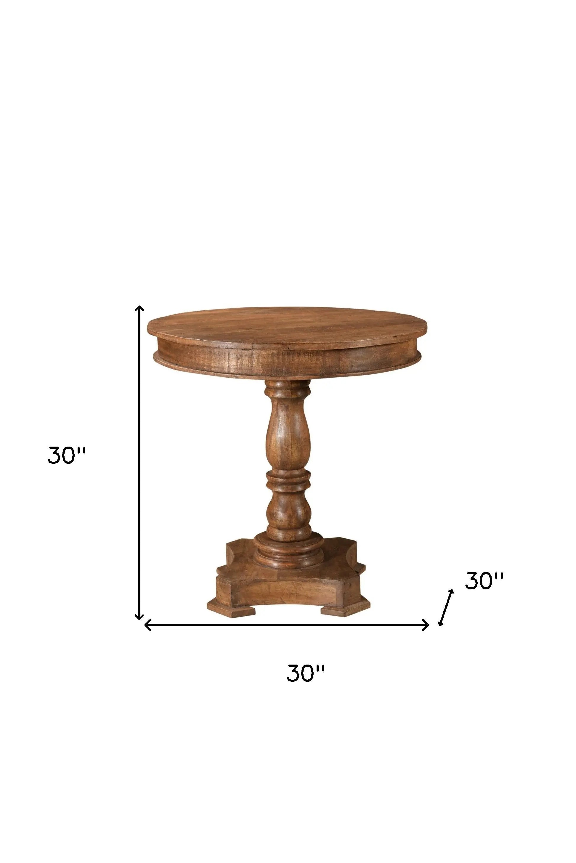 30" Wood Brown Rounded Solid Wood Pedestal Base Dining Table Homeroots Kitchen & Dining