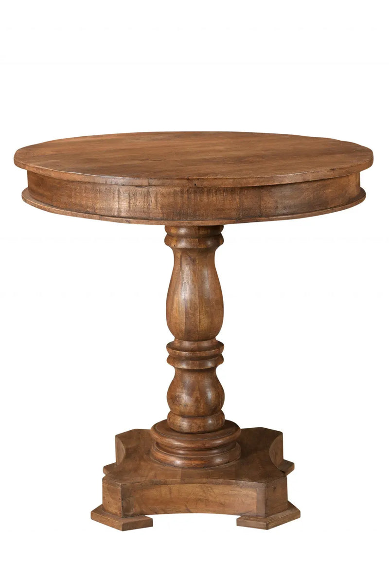 30" Wood Brown Rounded Solid Wood Pedestal Base Dining Table Homeroots Kitchen & Dining