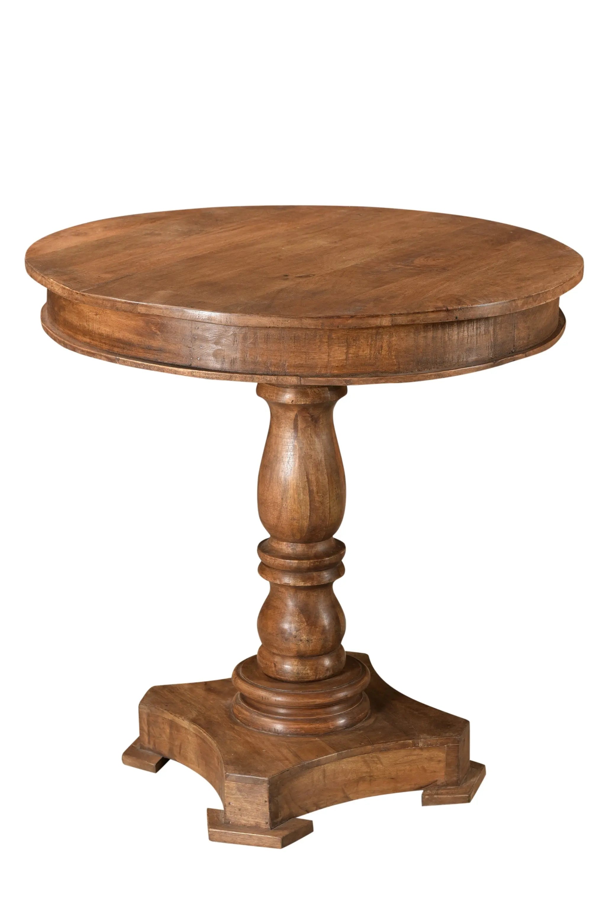 30" Wood Brown Rounded Solid Wood Pedestal Base Dining Table Homeroots Kitchen & Dining