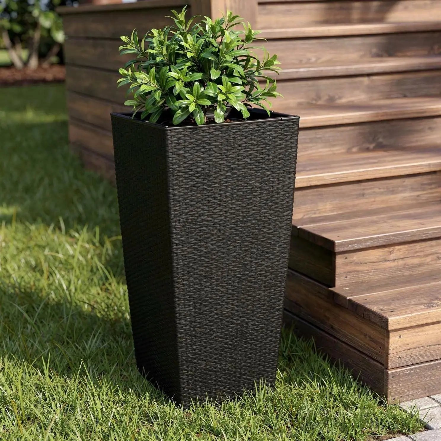 30" X 15" Black Recycled Plastic Rectangular Self Watering Planter Box Homeroots Outdoor