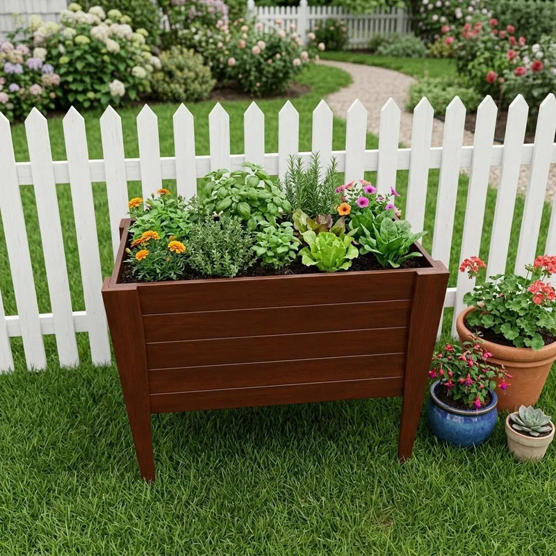 30" X 18" Walnut Heavy Duty Plastic Rectangular Raised Garden Bed Homeroots Outdoor