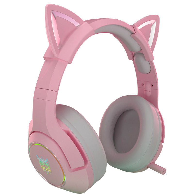 Pink Girl Headset Cat Ear Headset Cute Girl Heart Gaming Gaming Headset Comfortable Leather Earmuffs Cat Ears