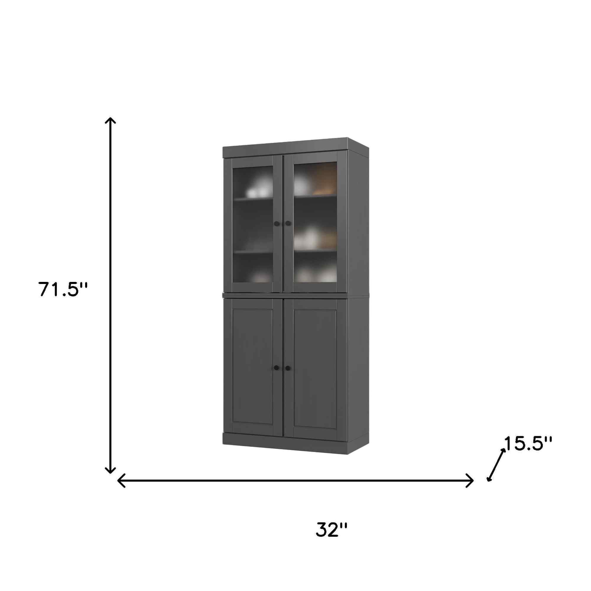 72" Gray Solid Wood Four Door Pantry Or Storage Closet - Kitchen & Dining