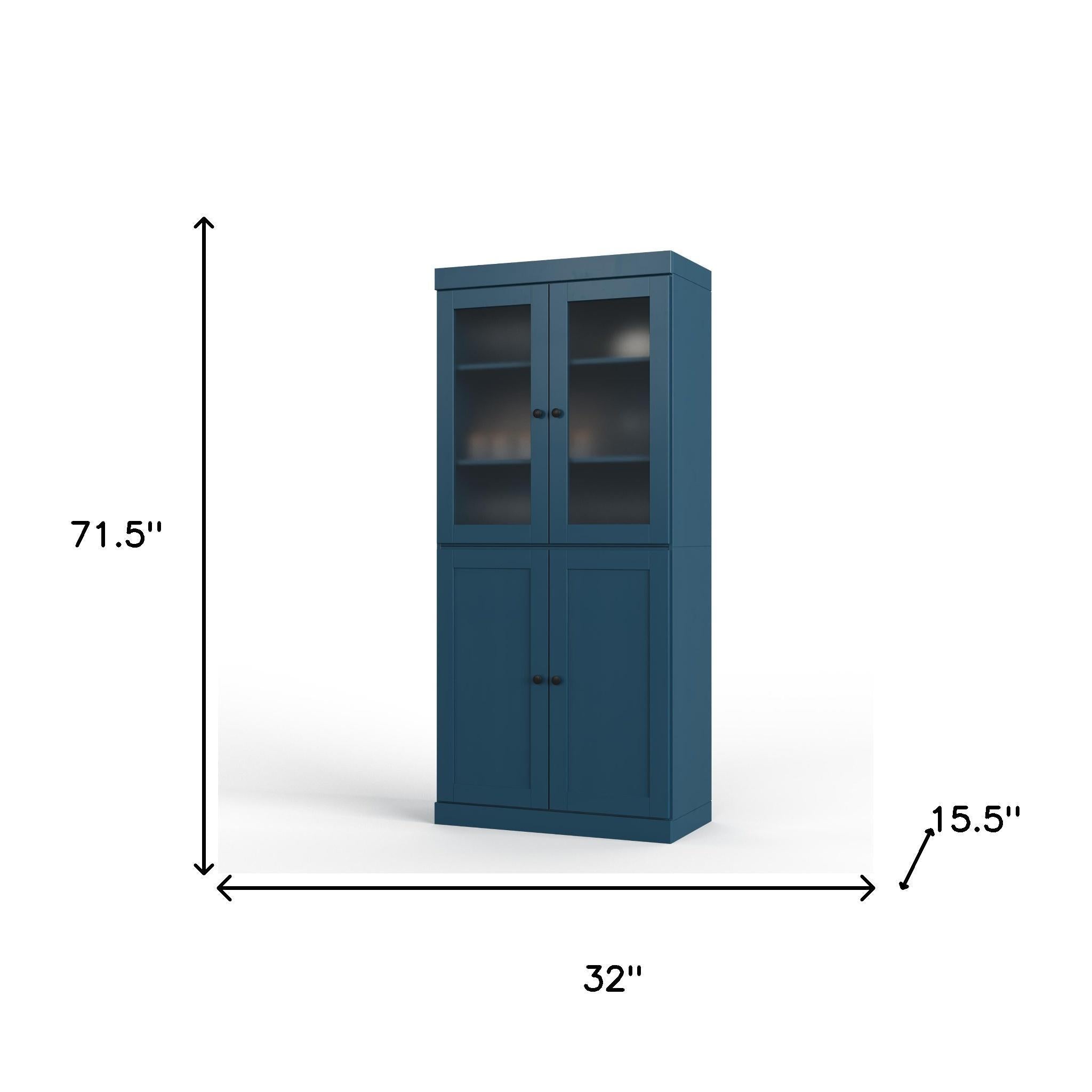 Teal blue pantry cabinet dimensions: 71.5 in H, 32 in W, 15.5 in D