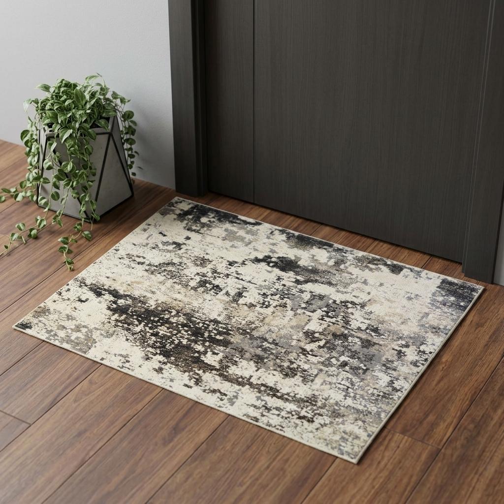 2' X 3' Black Abstract Distressed Area Rug With Fringe - Home & Garden