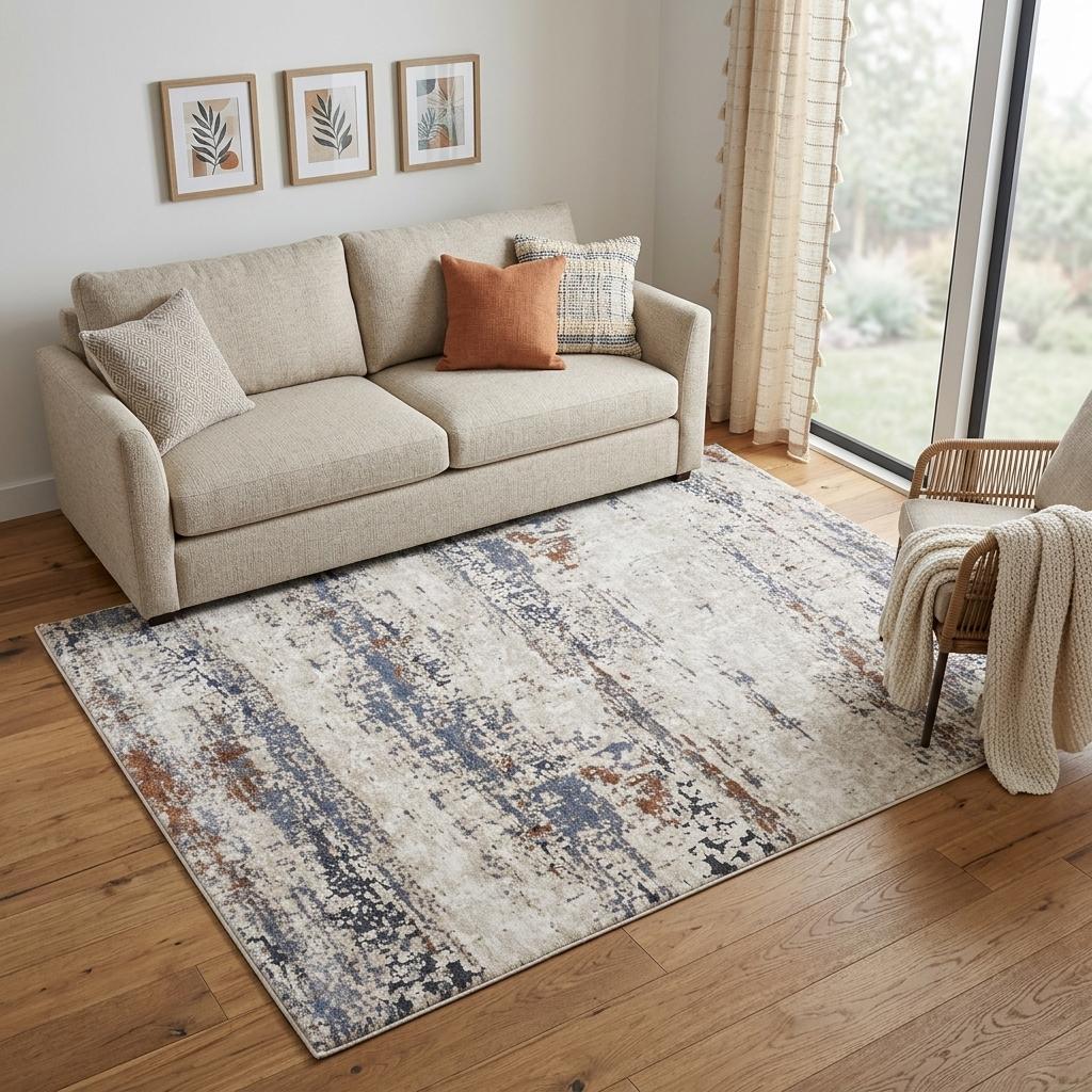 5' X 8' Gray Blue and Ivory Abstract Power Loom Area Rug - Home & Garden