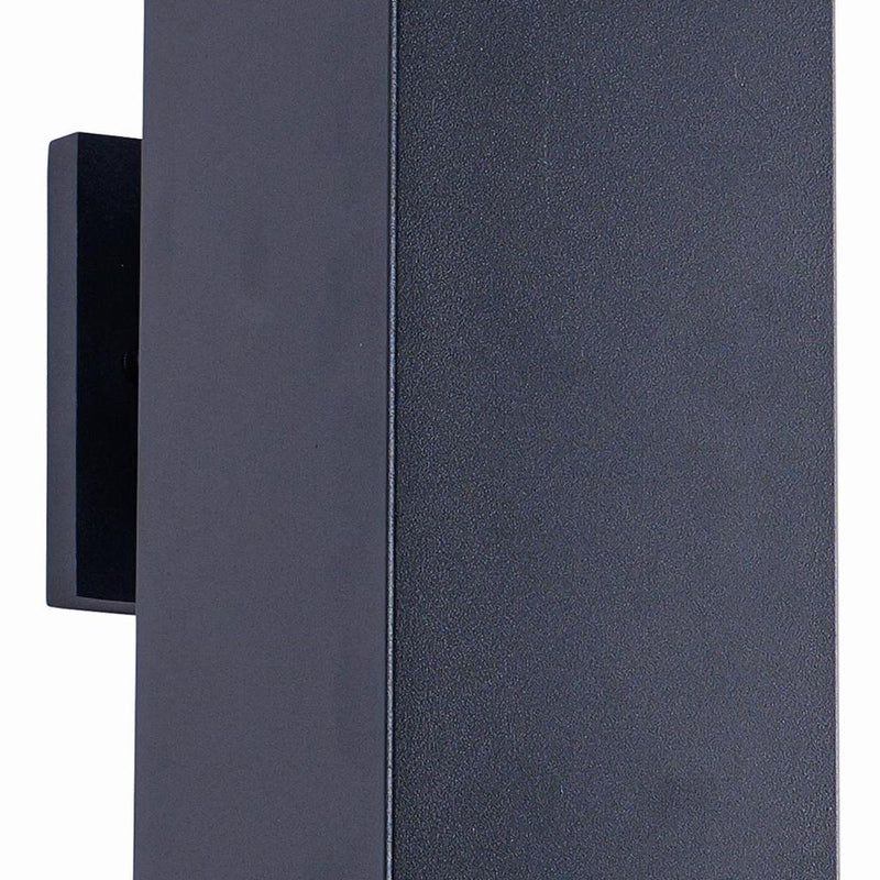 Dark metal wall light with textured glass panel and side support bracket