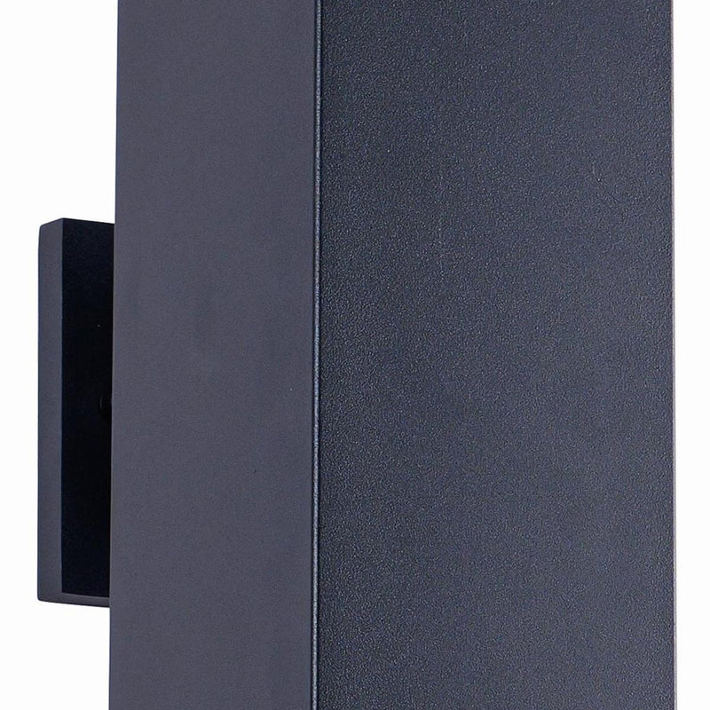 Dark wall-mounted hanging light with textured glass panel and bracket detail