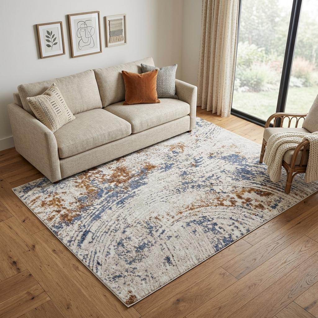 5' X 8' Ivory Blue and Brown Abstract Power Loom Area Rug - Home & Garden