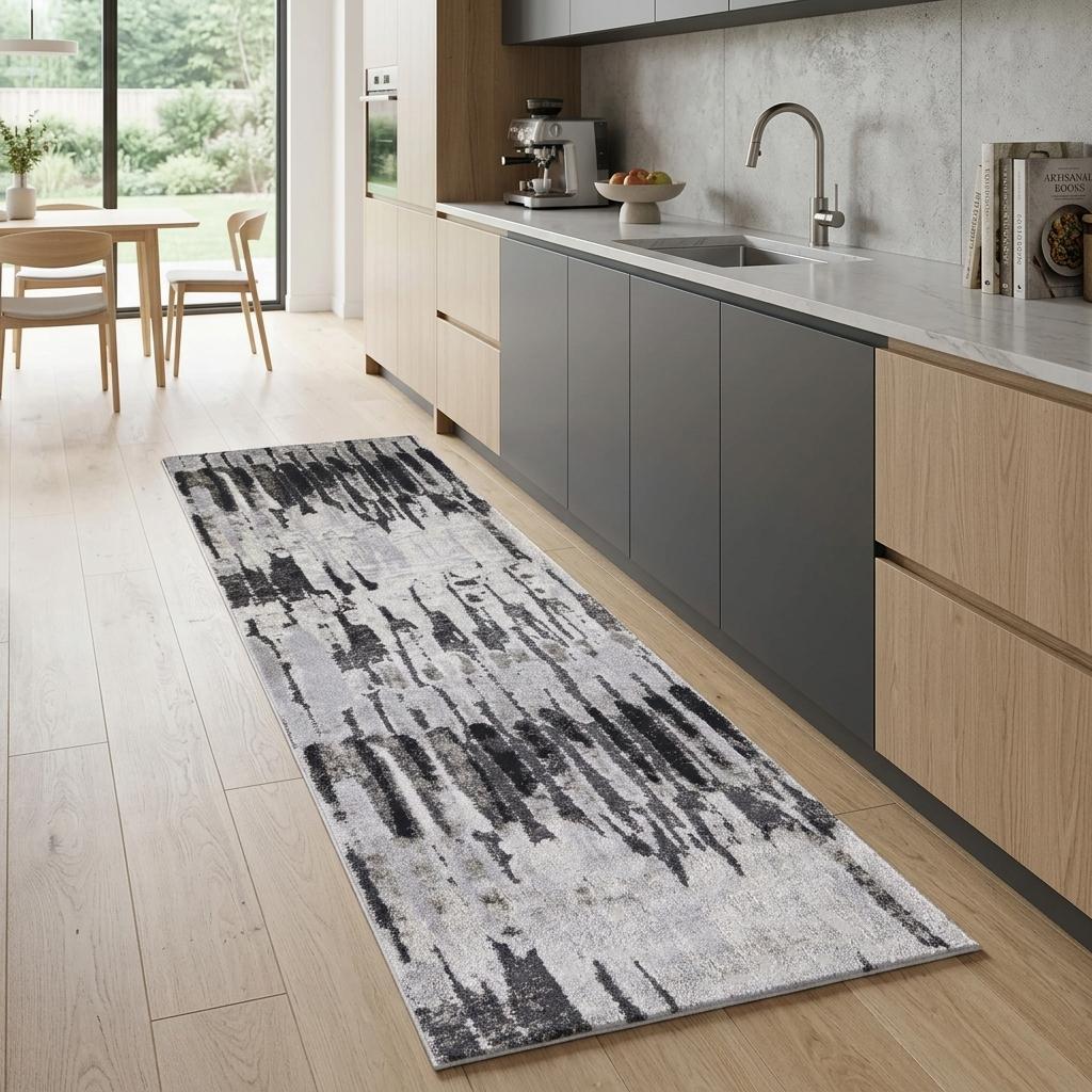 8' Gray And Ivory Abstract Runner Rug - Home Decor