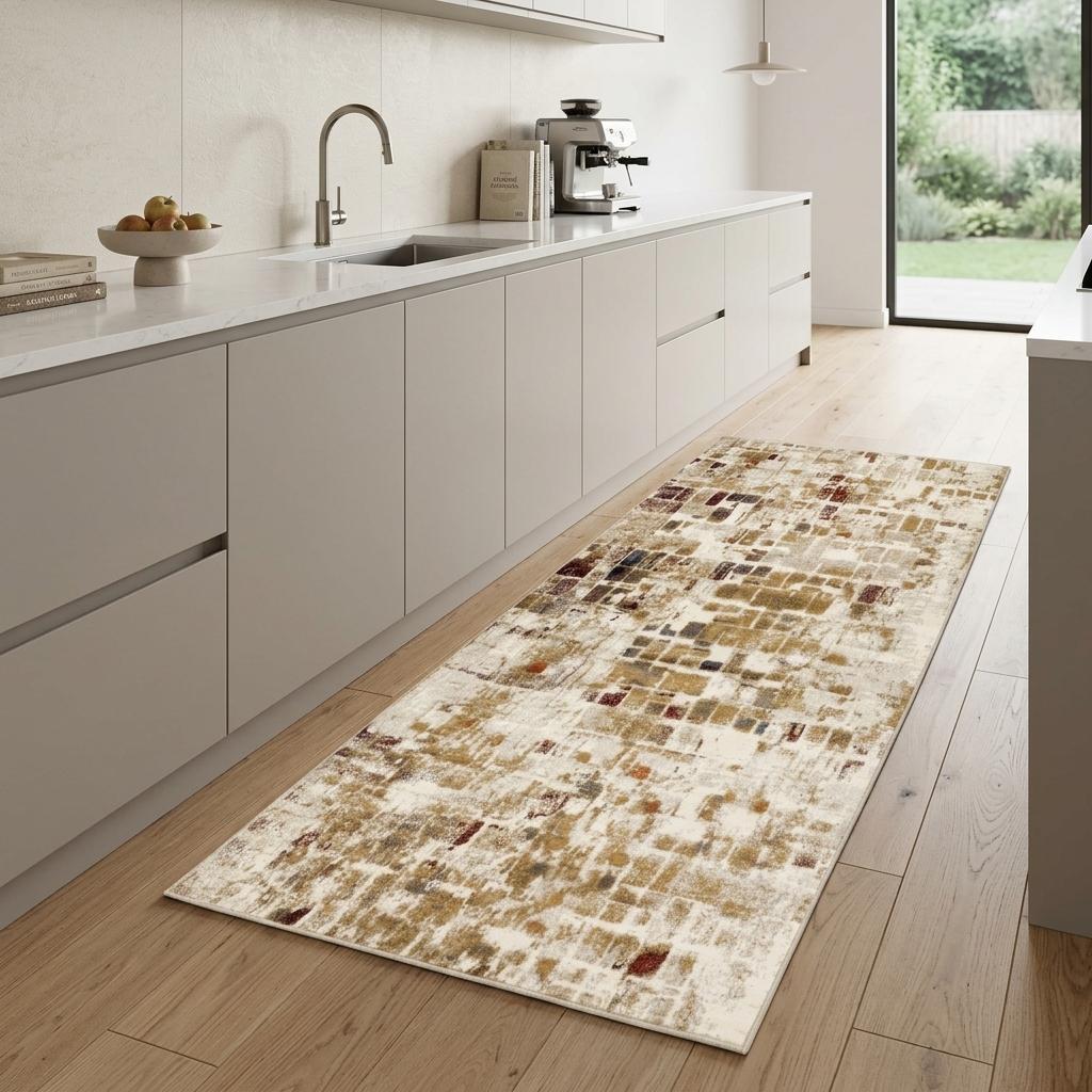 8' Natural And Brown Abstract Runner Rug - Home Decor