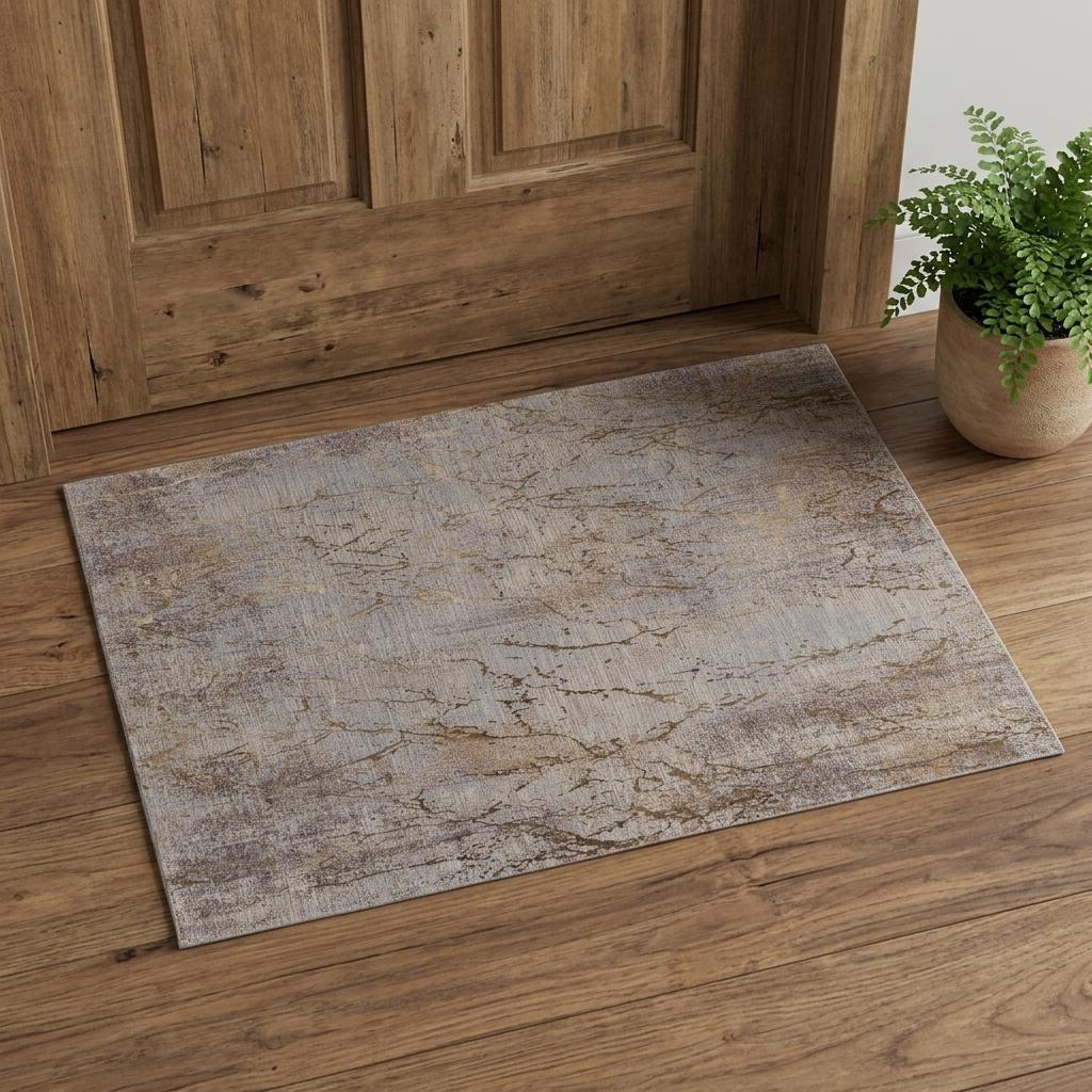 2' X 3' Tan Brown and Taupe Abstract Power Loom Area Rug - Home & Garden
