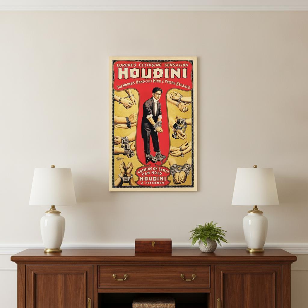 16" X 24" Houdini Handcuff King Vintage Magic Poster Wall Art - Home & Garden