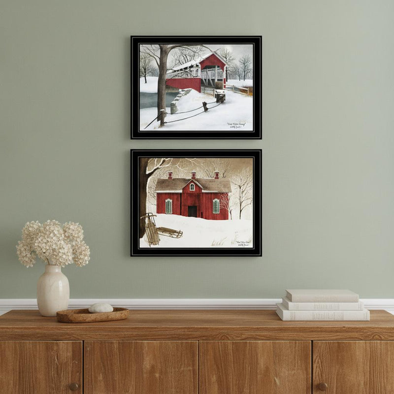 Set Of Two Crisp and New Fallen Snow 2 Black Framed Print Wall Art - Home Decor