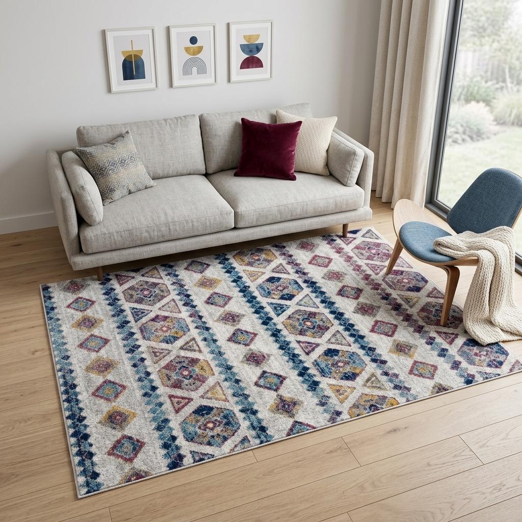 5' X 8' Ivory Blue and Orange Geometric Power Loom Area Rug - Home & Garden