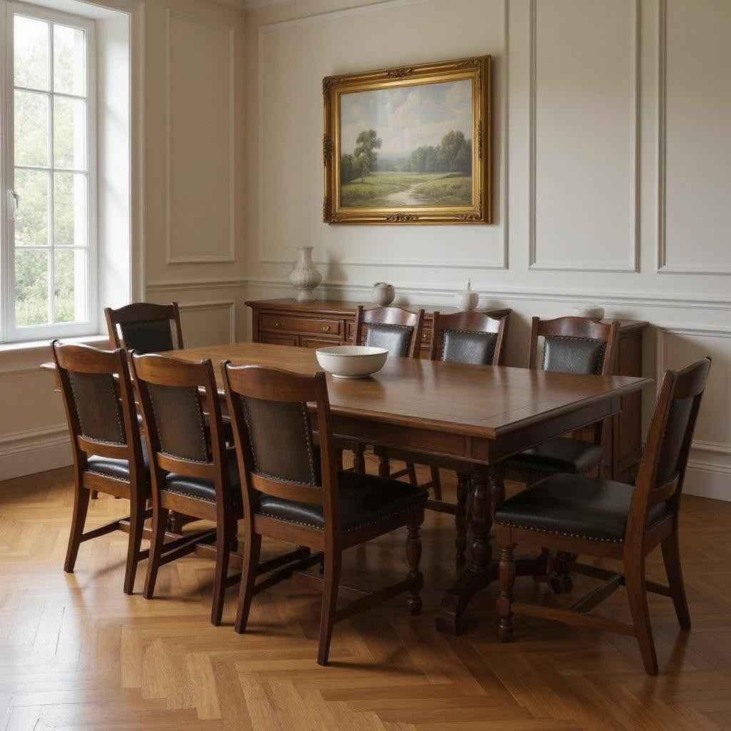 13 Piece Brown Solid Wood Dining Set with 12