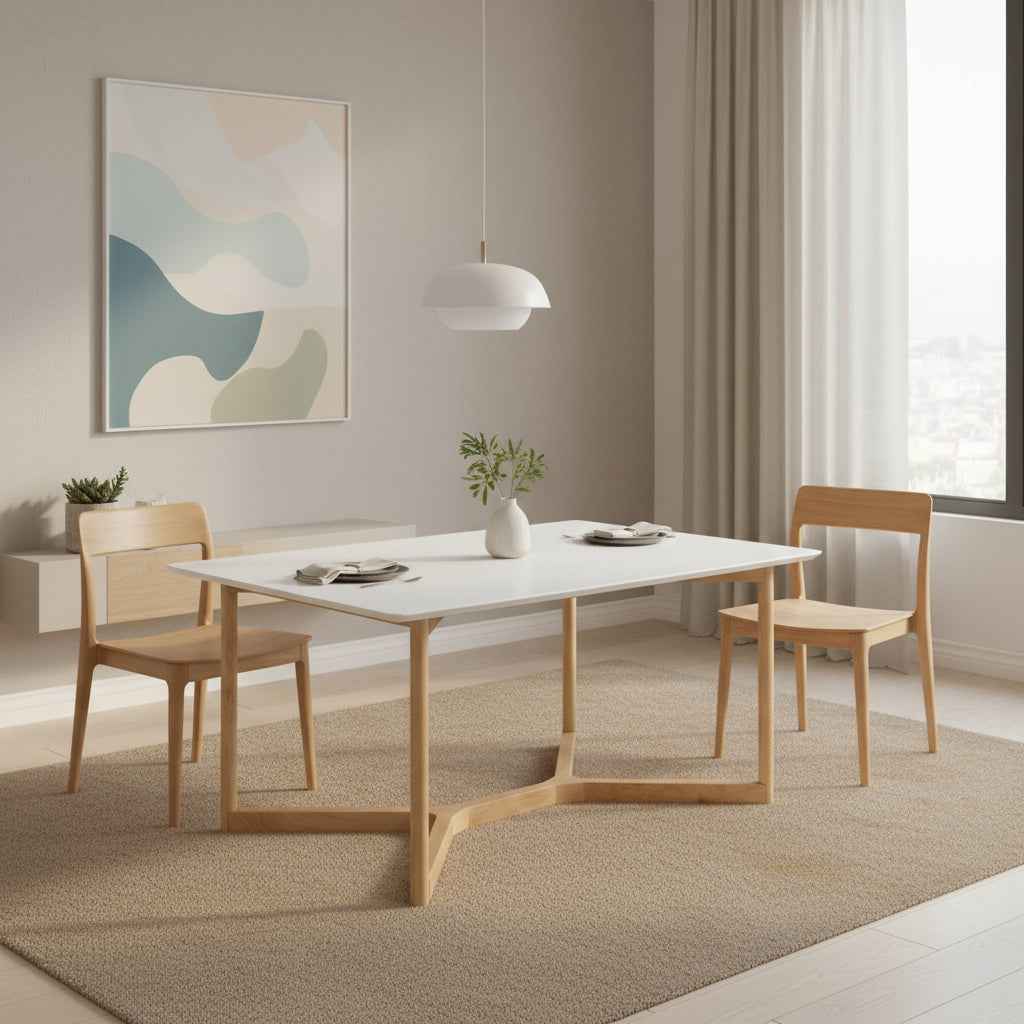 63" White and Natural Solid Wood Sled Base Dining Table