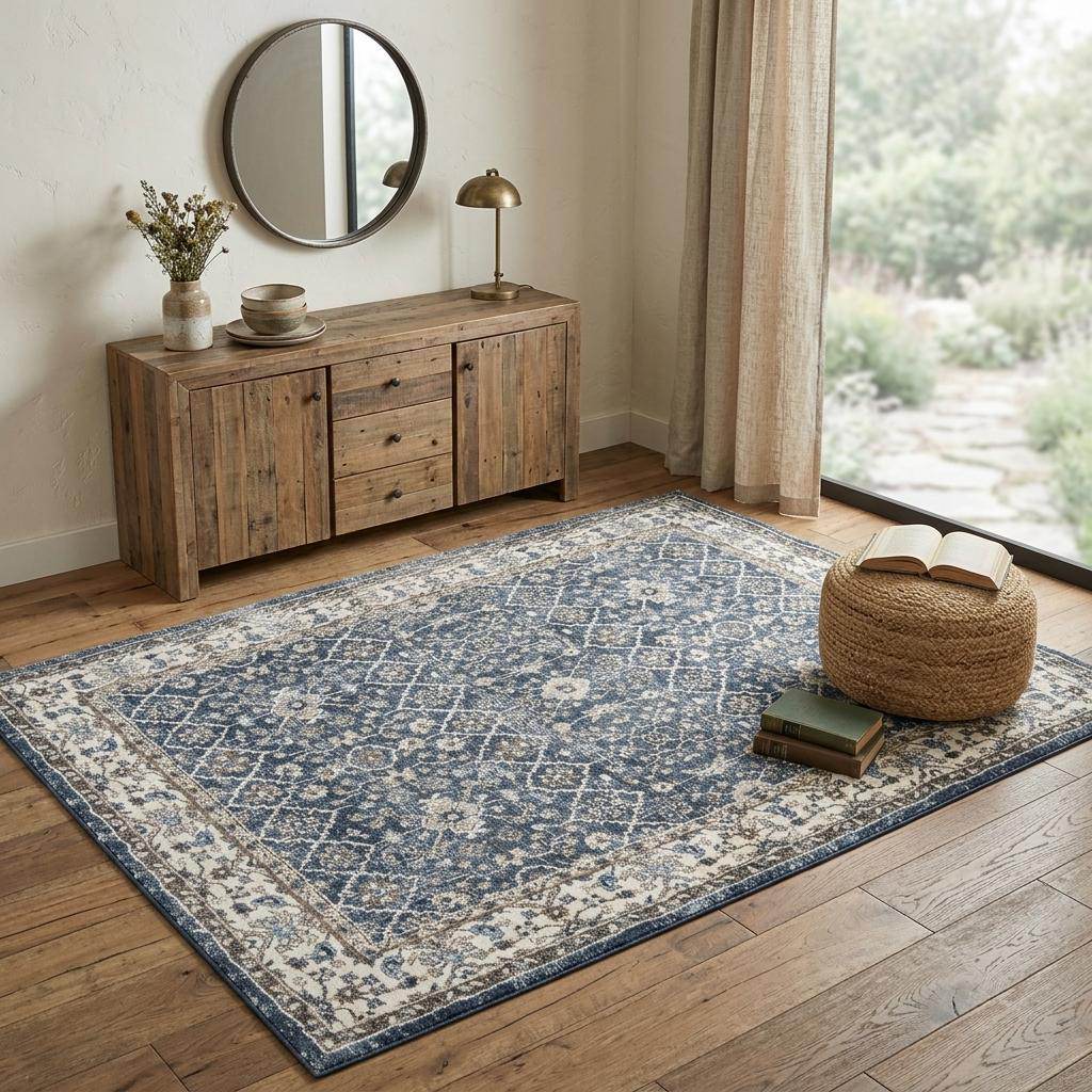 4' X 6' Blue Floral Power Loom Area Rug - Home & Garden