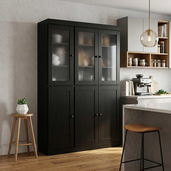 72" Black Solid Wood Six Door Pantry Or Storage Closet - Kitchen & Dining