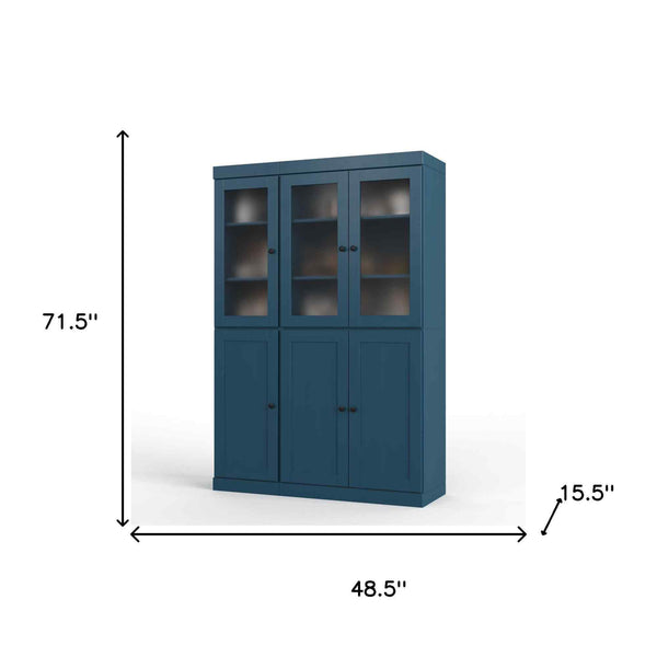 72" Teal Blue Solid Wood Six Door Pantry Or Storage Closet - Kitchen & Dining
