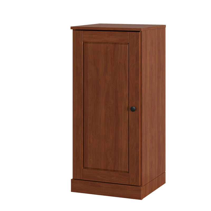 Warm brown shoe storage cabinet with panel door and round knob