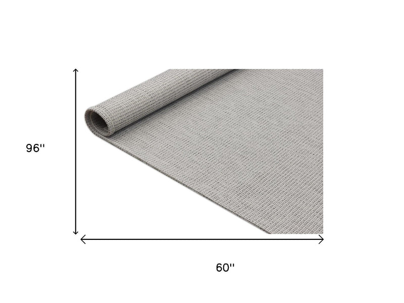Gray area rug size 5 ft x 8 ft, rolled fabric width shown