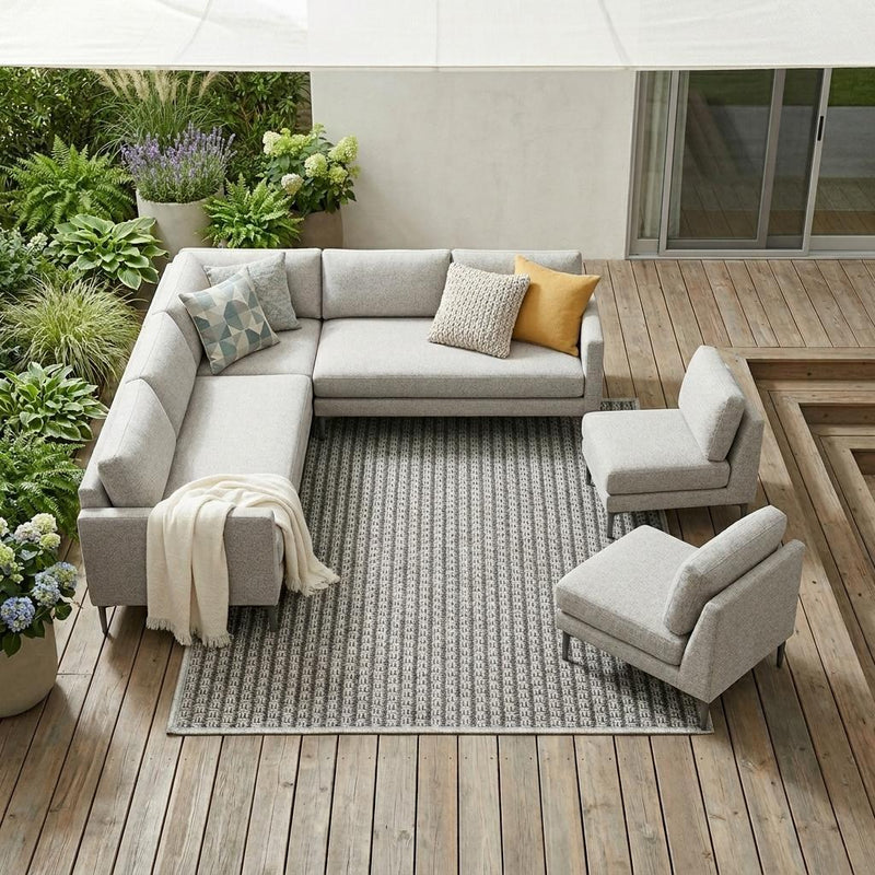 12x15 gray indoor/outdoor area rug, rectangular, textured weave for patio seating area