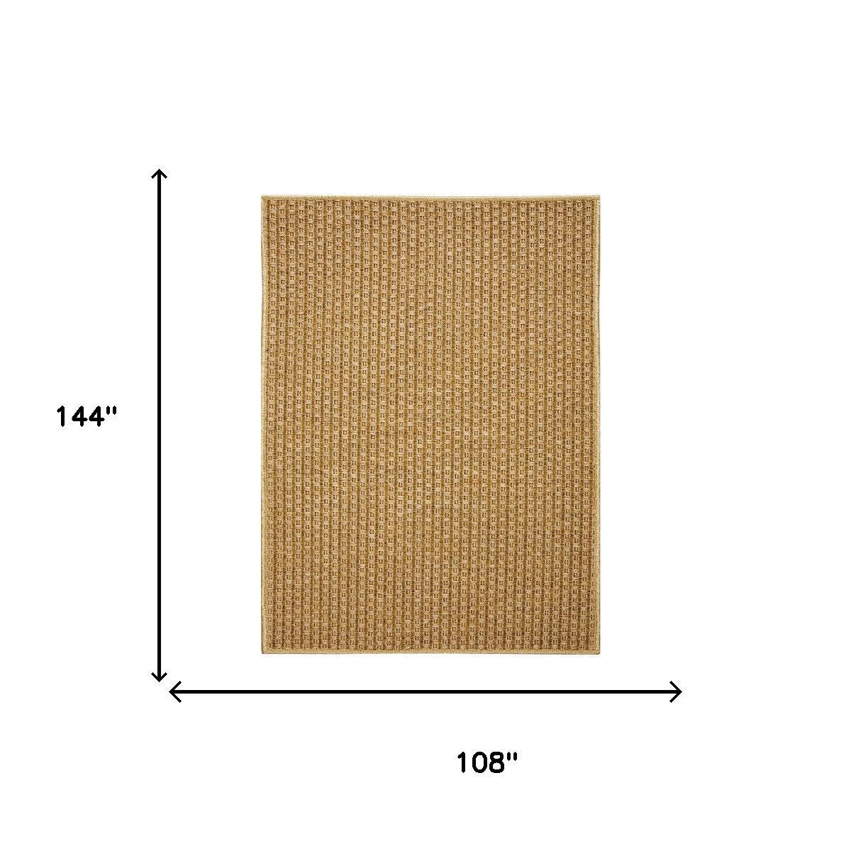 Beige 9x12 indoor/outdoor area rug, flat-woven grid texture