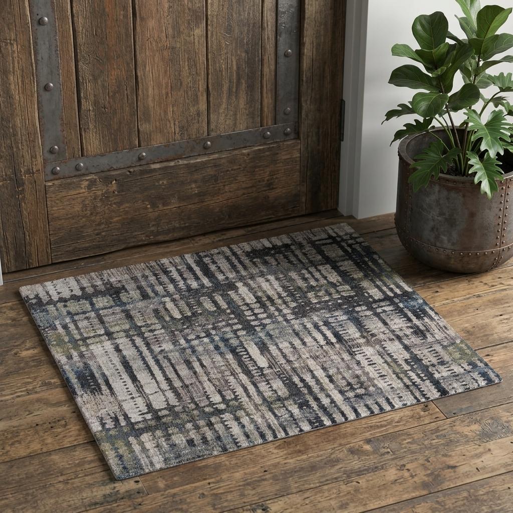 2' X 3' Gray Black And Ivory Abstract Distressed Area Rug - Home & Garden