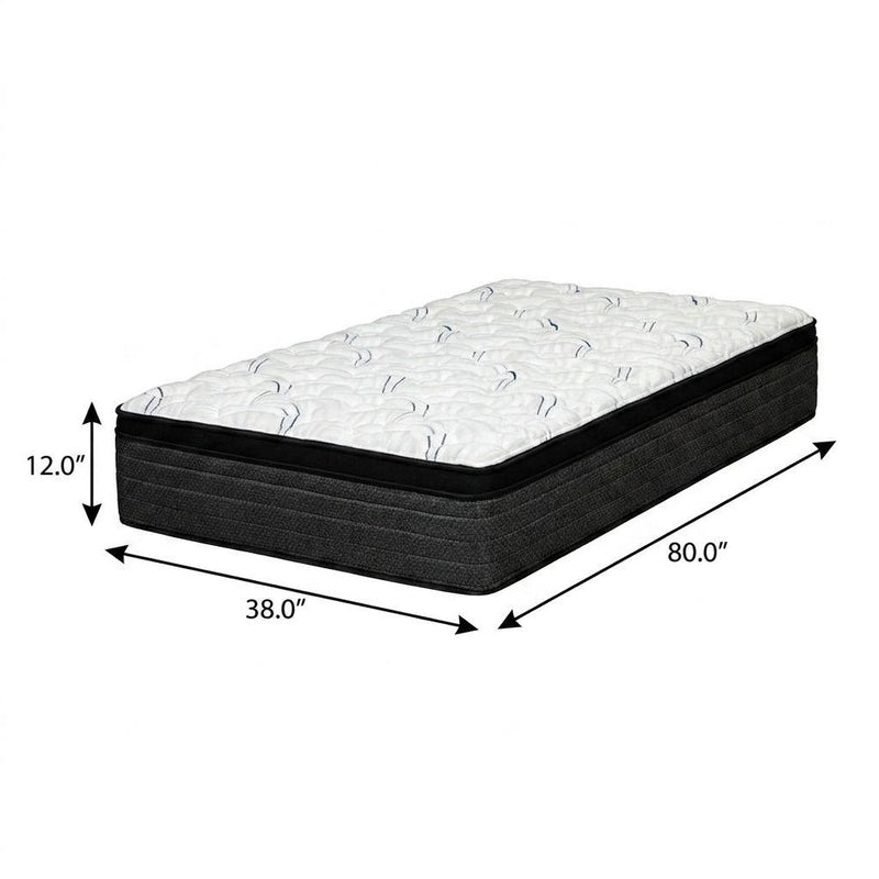 Twin XL mattress dimensions shown: 80 x 38 x 12 in, white top and dark base