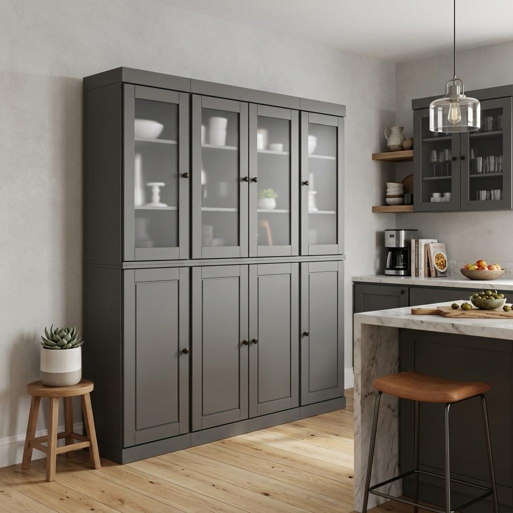 72" Gray Solid Wood 8 Two Drawer Pantry Or Storage Closet - Kitchen & Dining