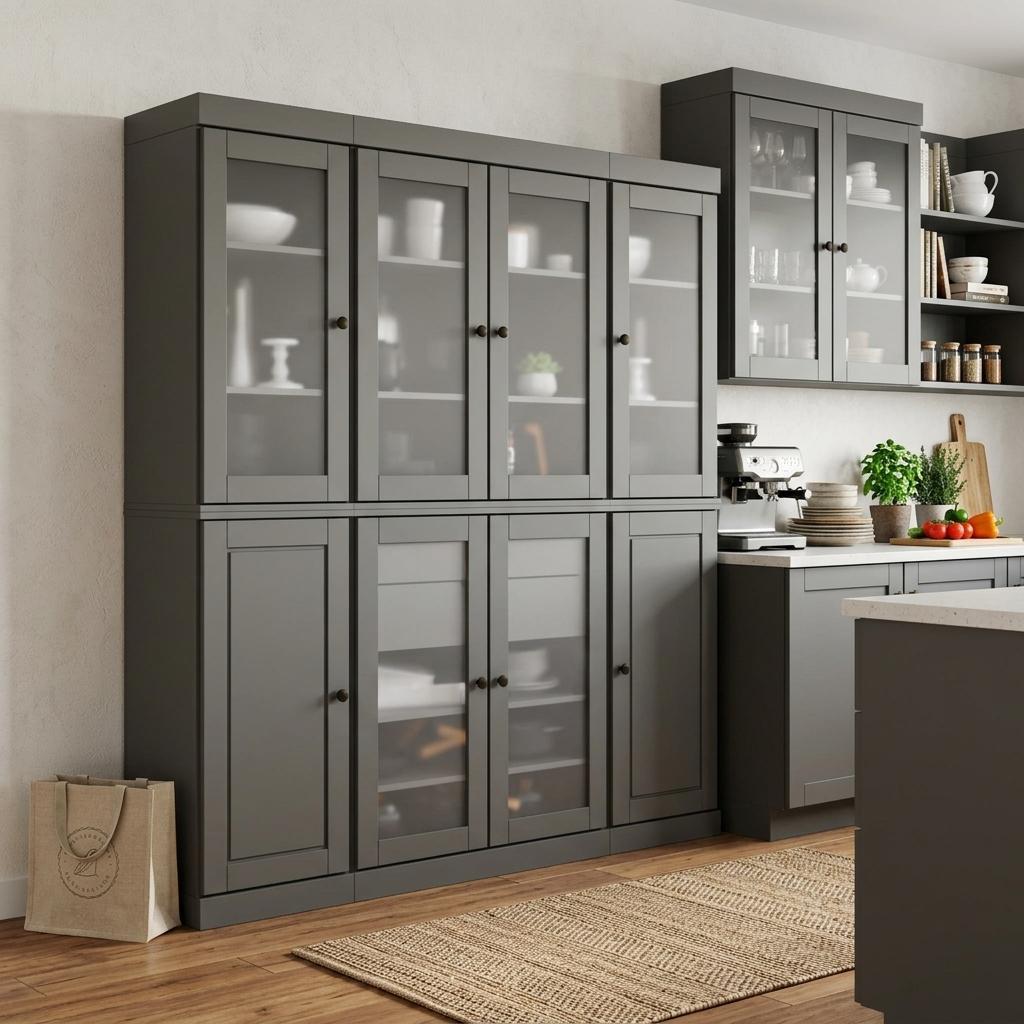 72" Gray Solid Wood 8 Two Drawer Pantry Or Storage Closet - Kitchen & Dining
