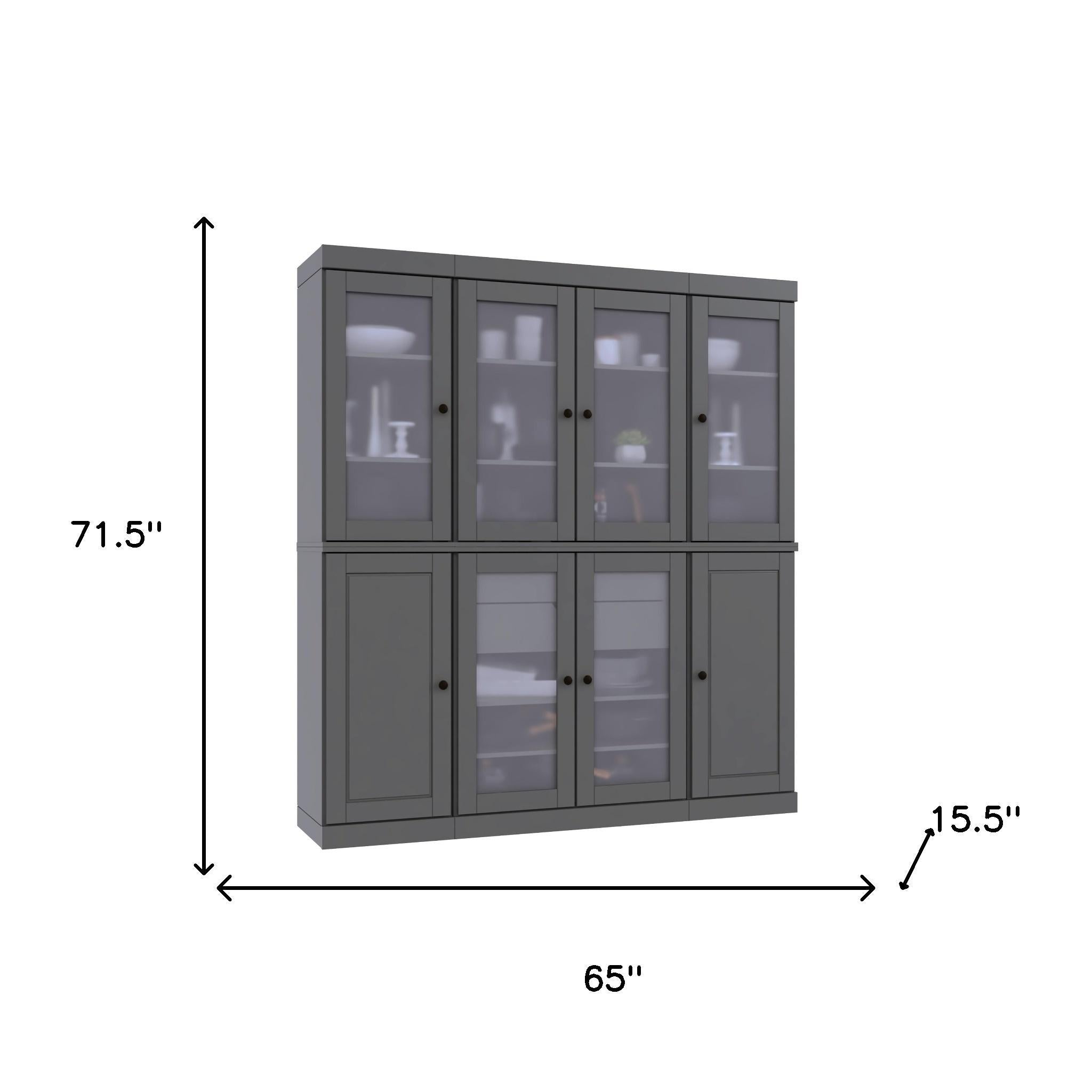 72" Gray Solid Wood 8 Two Drawer Pantry Or Storage Closet - Kitchen & Dining