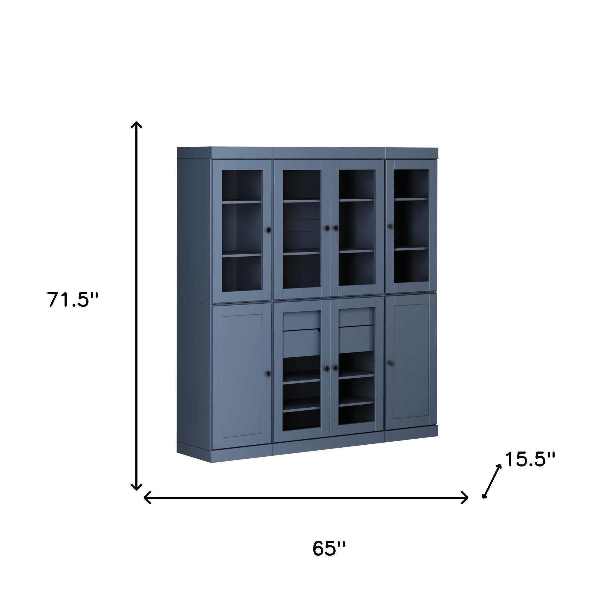 72" Navy Blue Solid Wood 8 Two Drawer Pantry Or Storage Closet - Kitchen & Dining