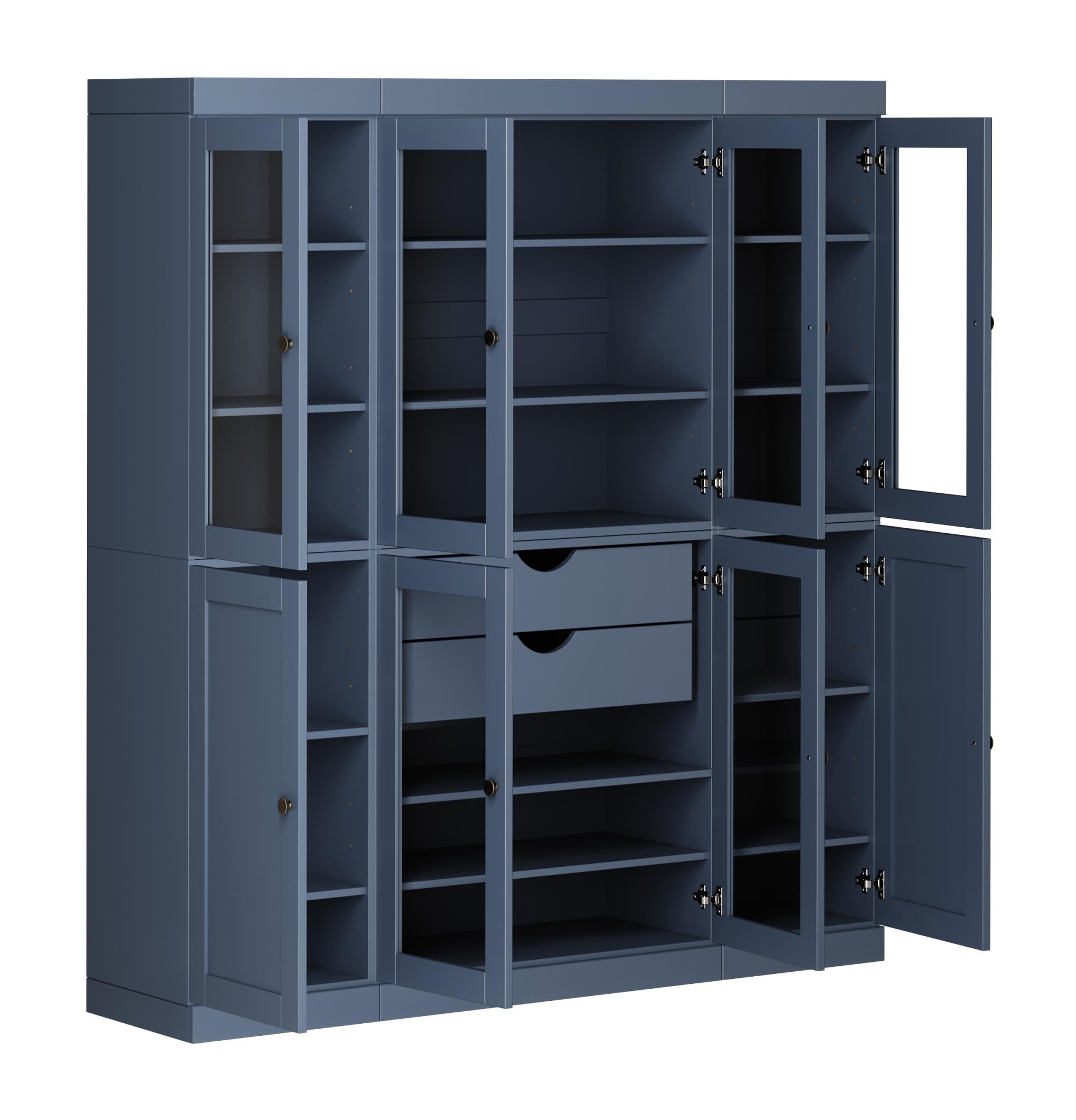 72" Navy Blue Solid Wood 8 Two Drawer Pantry Or Storage Closet - Kitchen & Dining