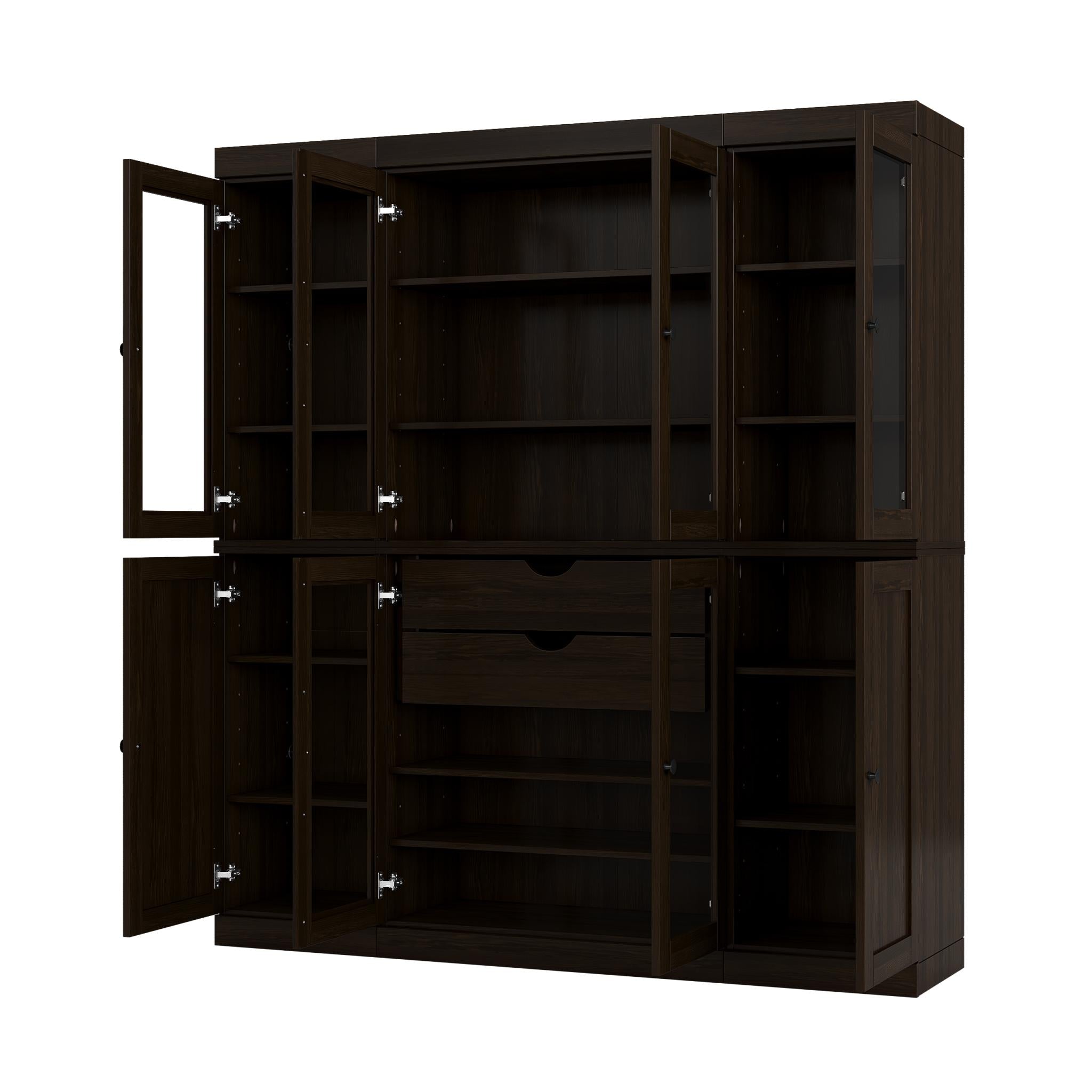 72" Espresso Solid Wood 8 Two Drawer Pantry Or Storage Closet - Kitchen & Dining