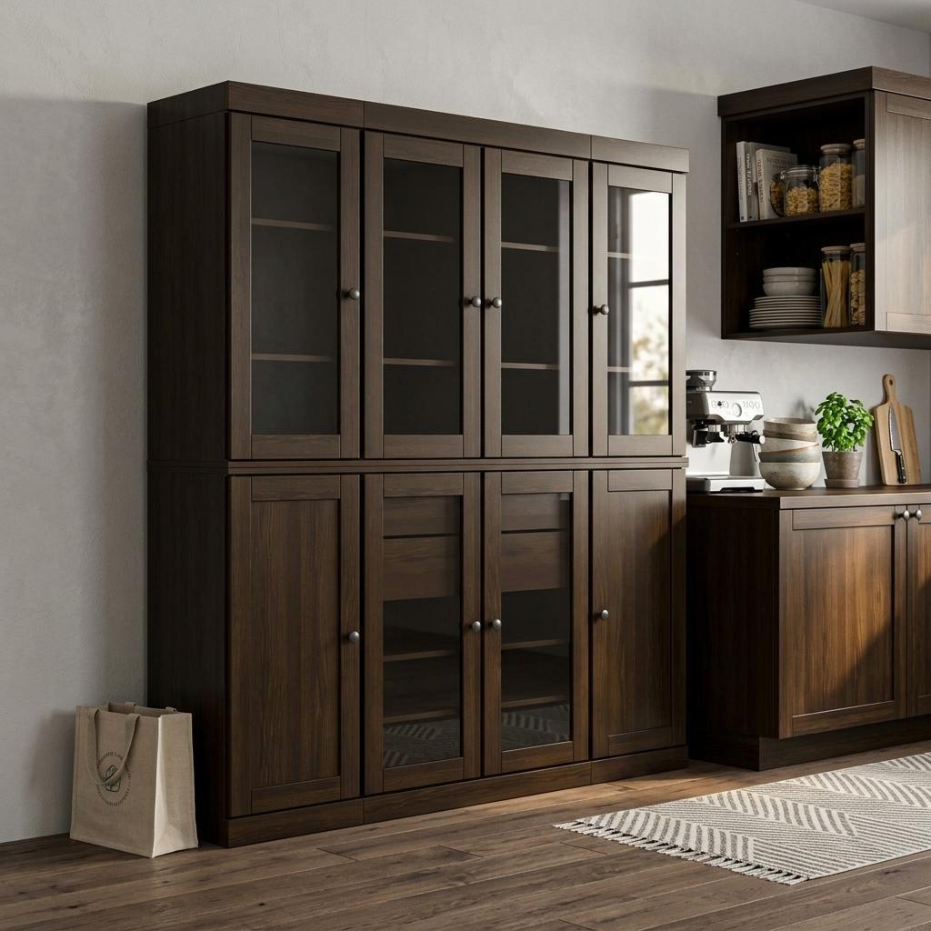 72" Espresso Solid Wood 8 Two Drawer Pantry Or Storage Closet - Kitchen & Dining