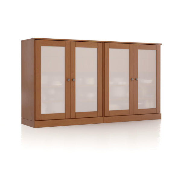 Solid wood sideboard with four glass doors and metal knobs