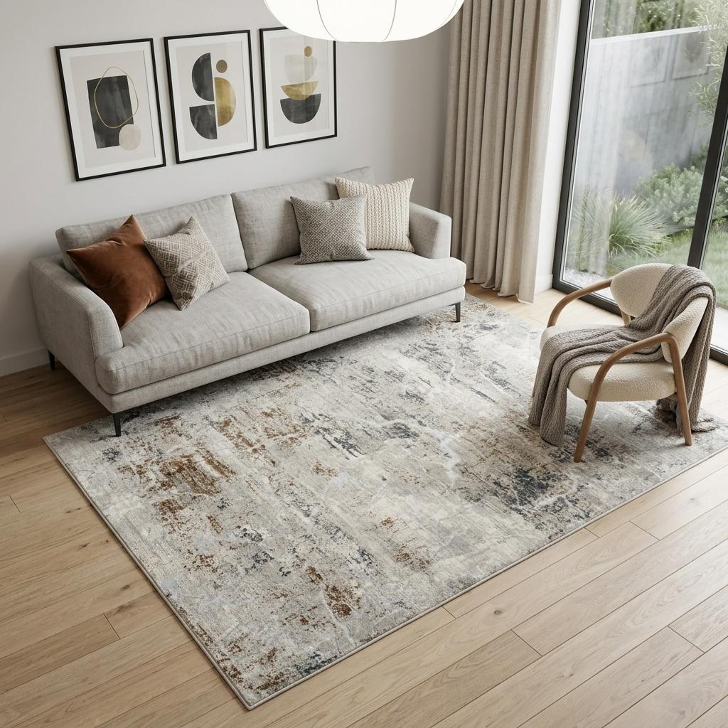 5' X 7' Ivory Gray and Brown Abstract Non Skid Area Rug - Home & Garden