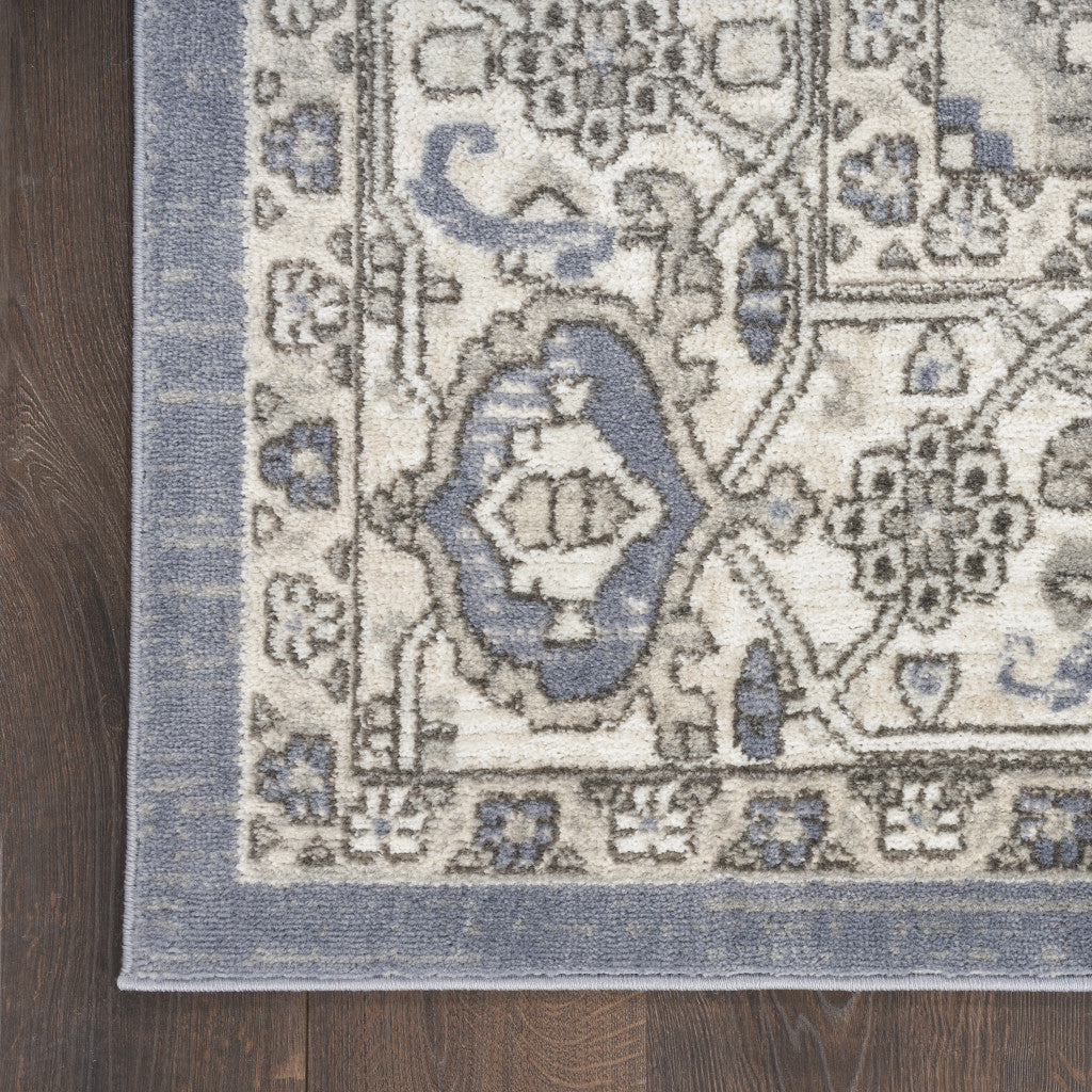5' X 7' Blue and Ivory Medallion Power Loom Distressed Area Rug - Home & Garden