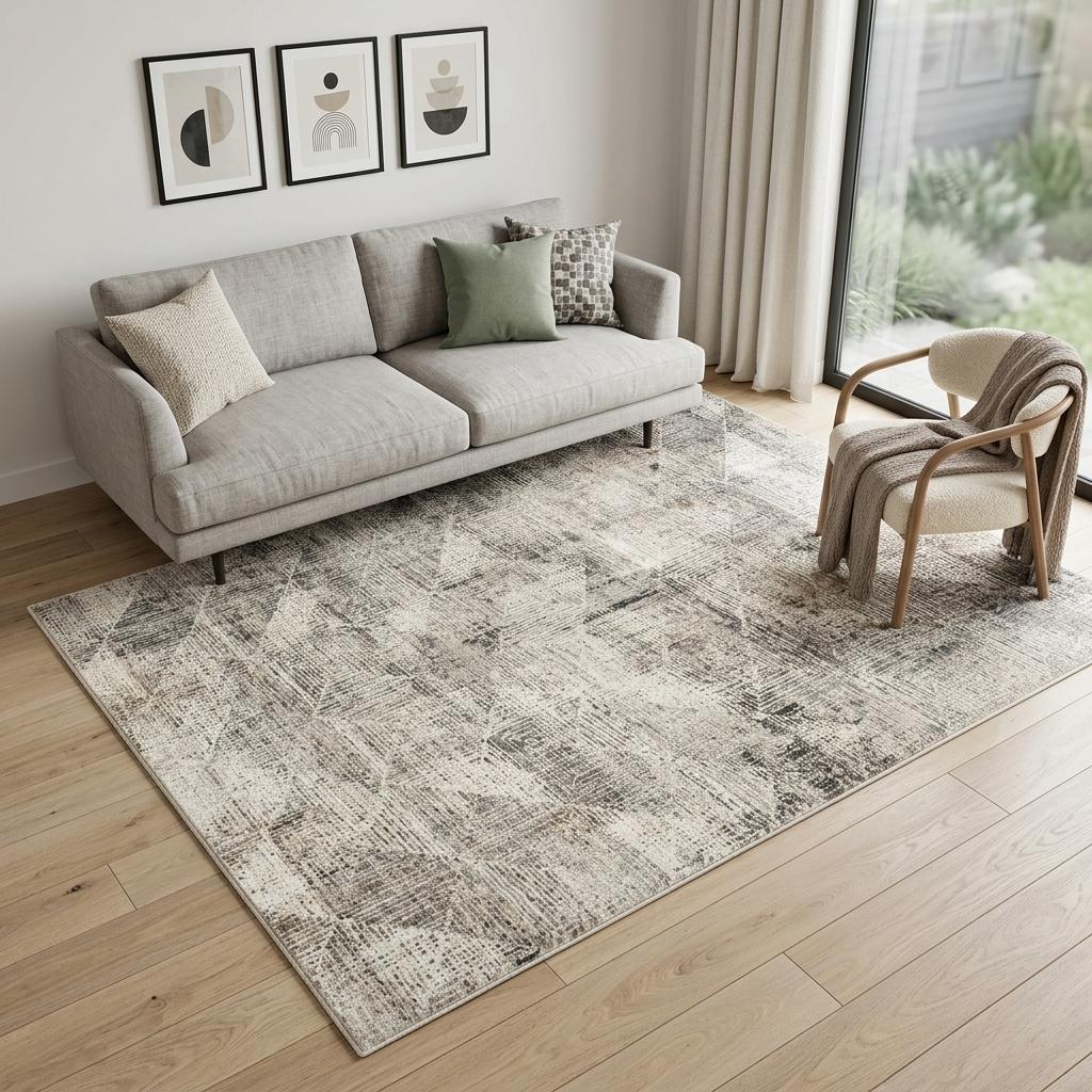 5' X 7' Ivory and Gray Abstract Non Skid Area Rug - Home & Garden