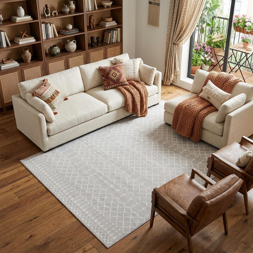 7' X 10' Gray and Ivory Moroccan Distressed Non Skid Area Rug - Home & Garden